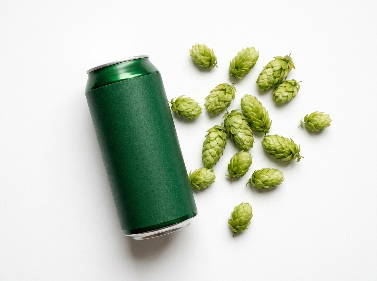DAYBREAK IPA の缶とホップのビジュアル