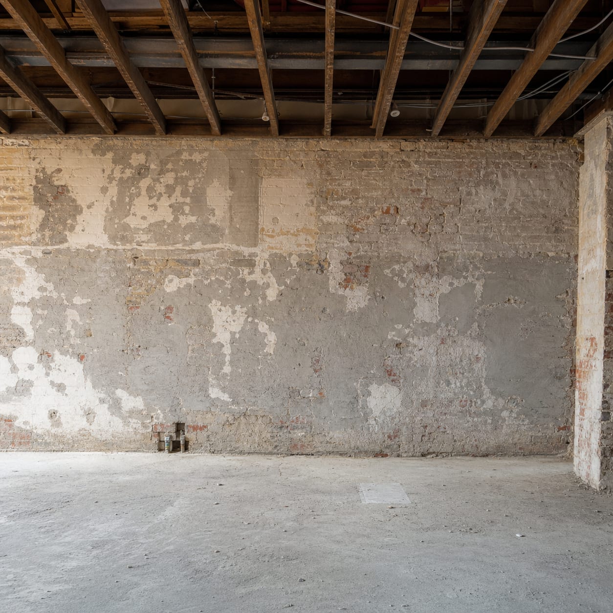 Ha to Kan before works. Old mortar substrate left exposed after the linings came off