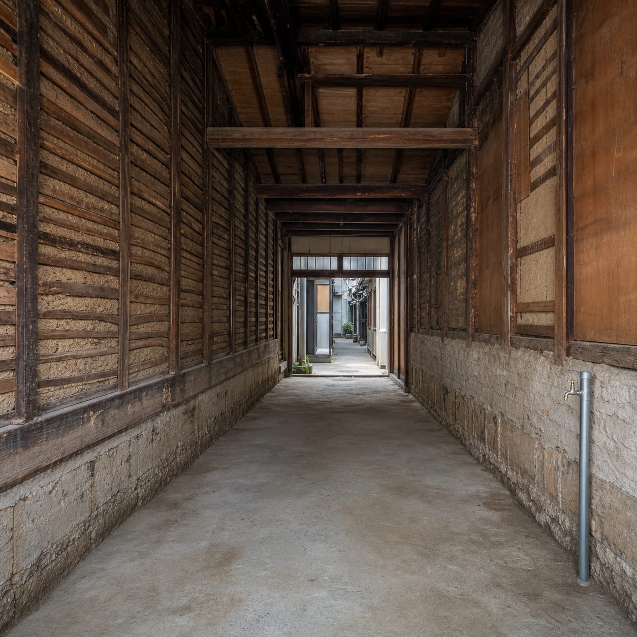Ichigodai before works. A long narrow unit with a single standing water pipe