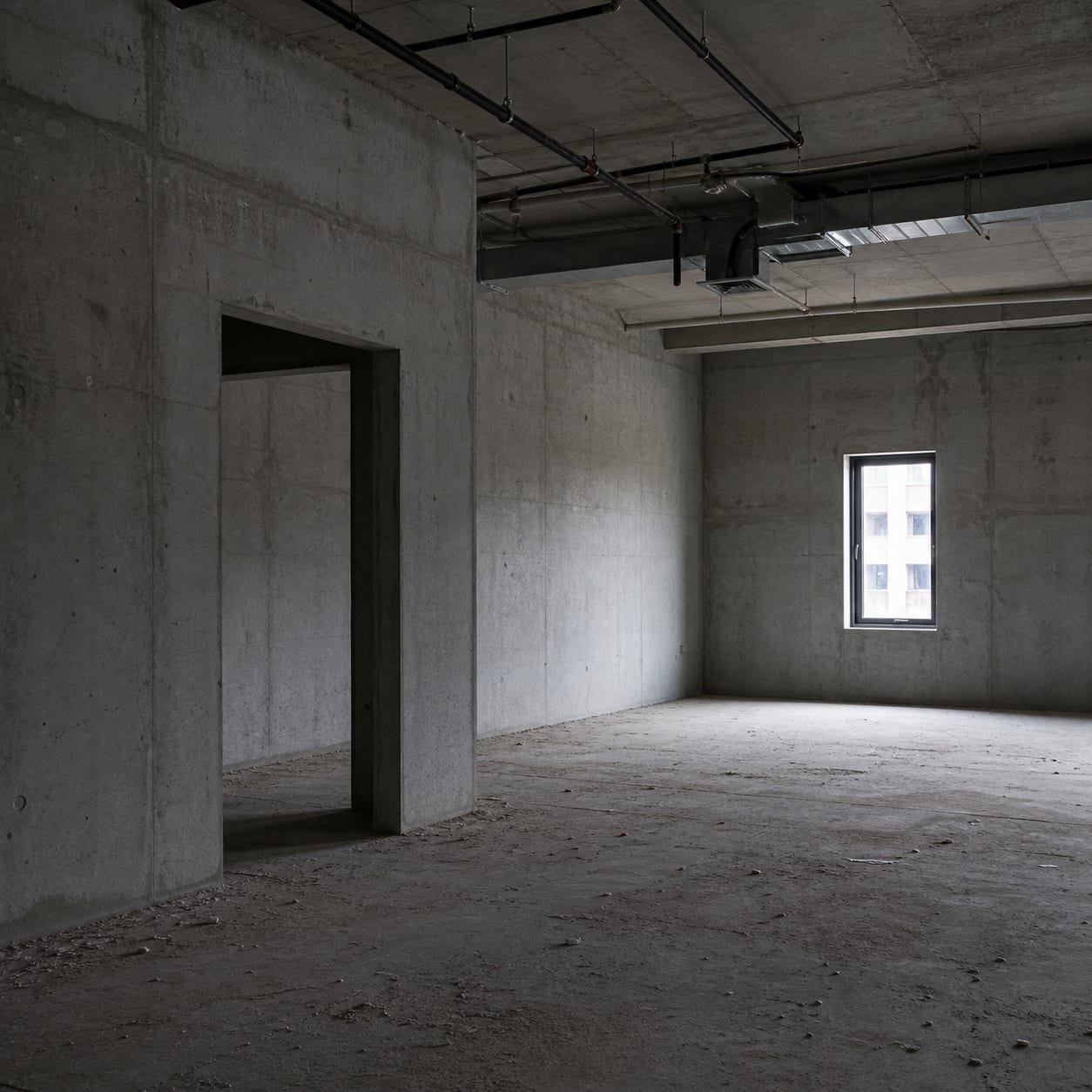 Nimai Tobira before works. The wall behind the future shelving still raw structure