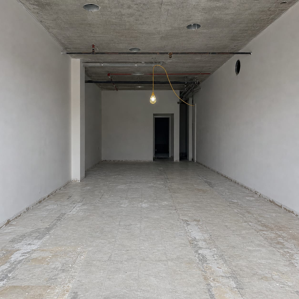 Yuge to Hachi before works. The old kitchen stripped out, leaving open duct penetrations