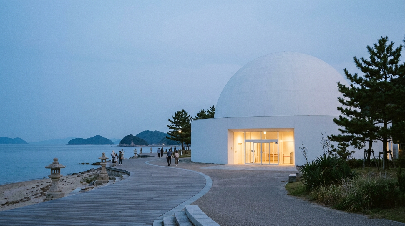 汐口臨海公園と科学館の白いドーム外観