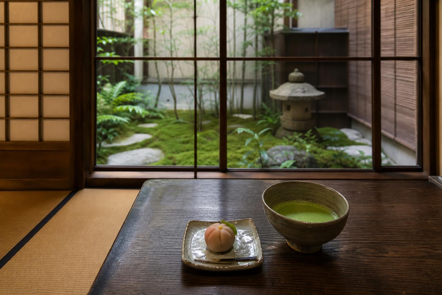 坪庭を望む喫茶のお席