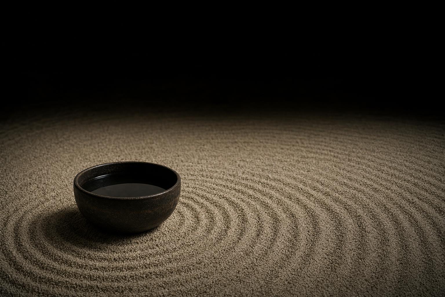 掃き清められた白砂の上に、静かに水をたたえる黒い器